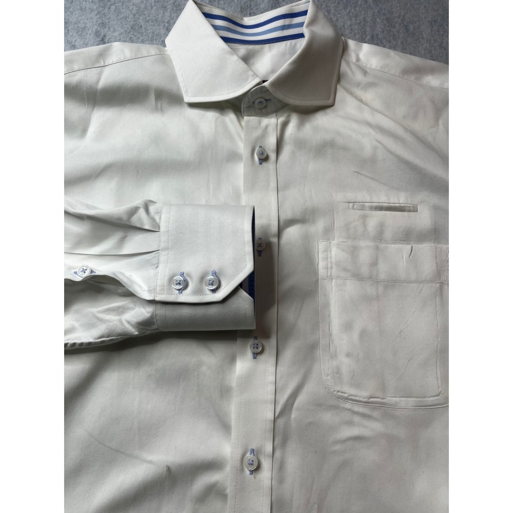 iTailor Mens L White Button Down Dress Shirt Tailor Made 100% Cotton Long Sleeve